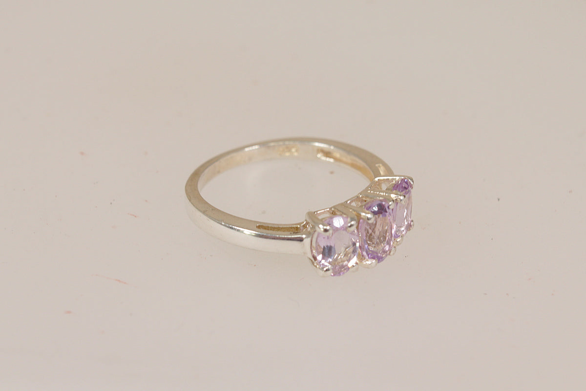 Classic Sterling Silver Amethyst ‘ Rose de France’ Trilogy Ring