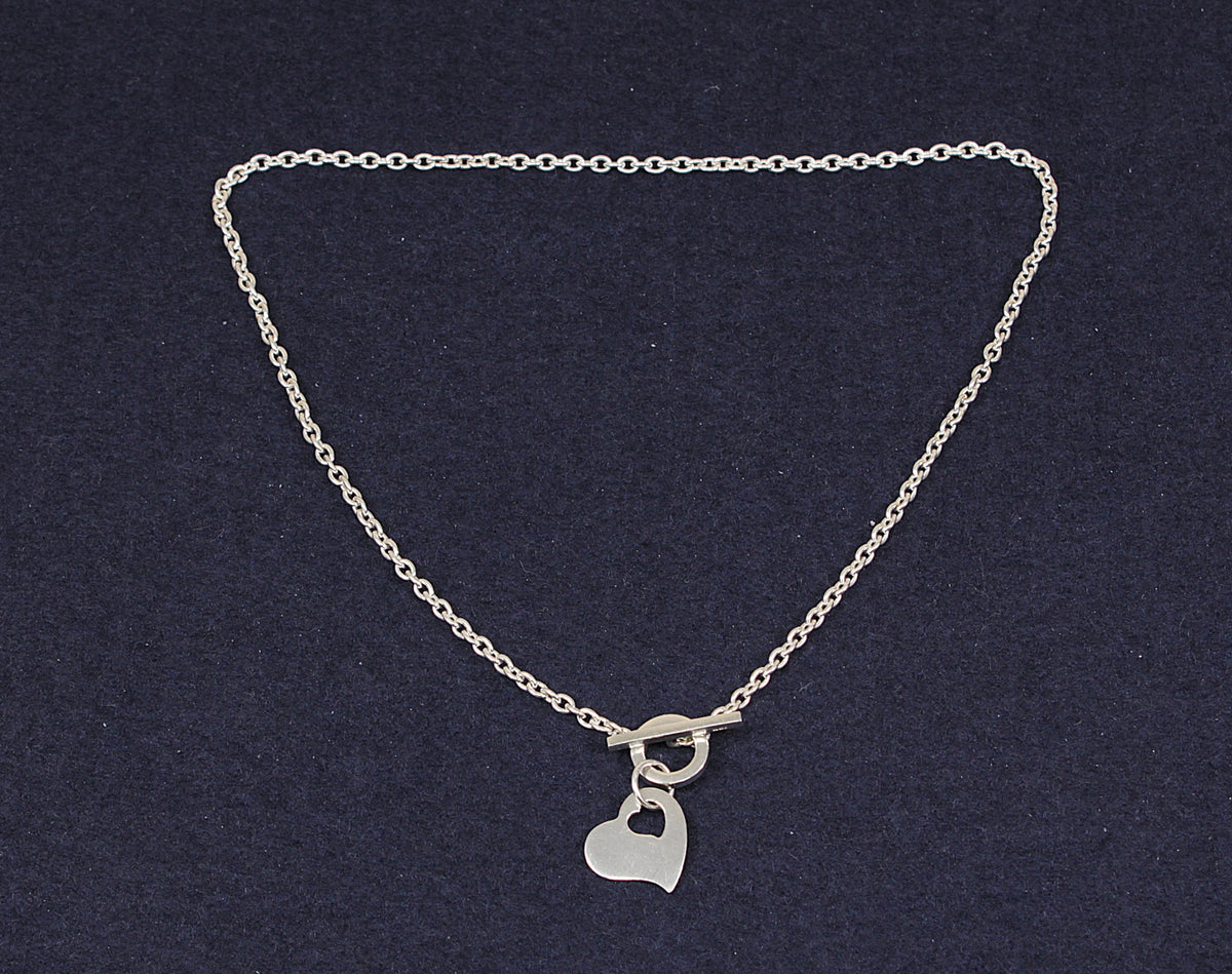 Kit Heath Sterling Silver T-Bar Necklace with Heart Charm