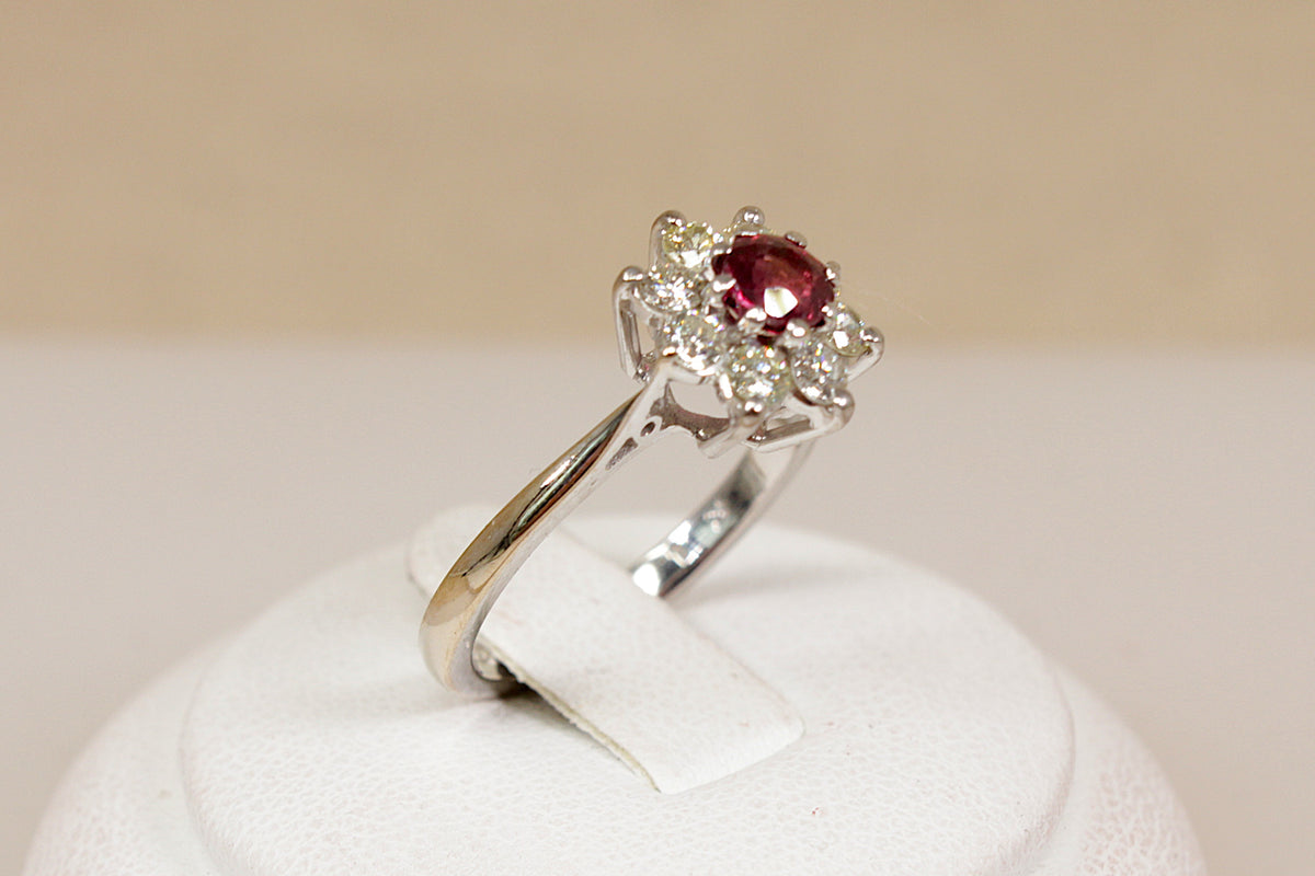 Elegant 18ct White Gold Ruby & Diamond Cluster Ring