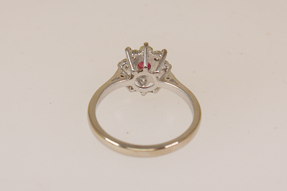 Elegant 18ct White Gold Ruby & Diamond Cluster Ring