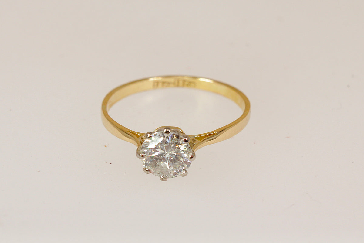 Stunning Classic 18ct Gold 1.00ct Round Brilliant Diamond Solitaire Ring