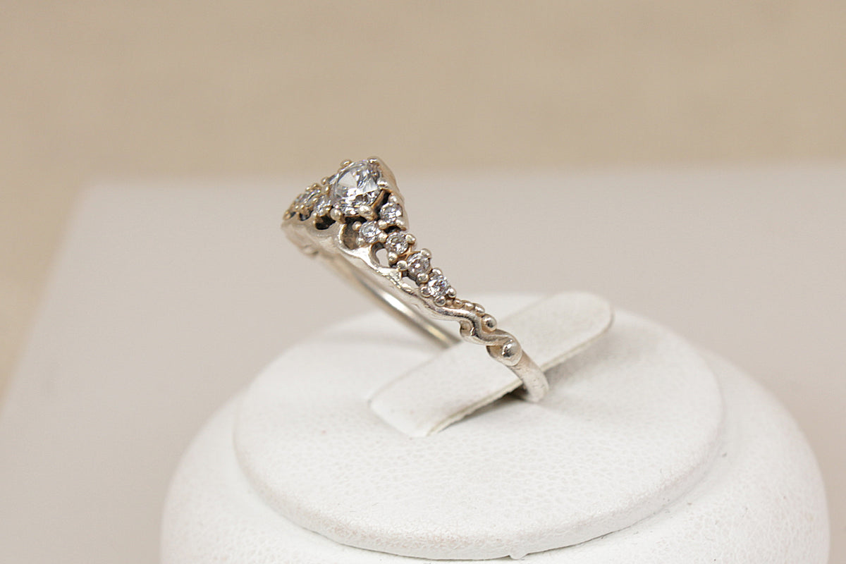 Silver Pandora Crystal Tiara Ring with Original Box