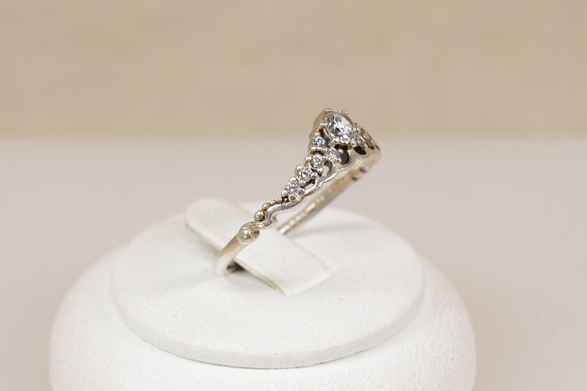 Silver Pandora Crystal Tiara Ring with Original Box