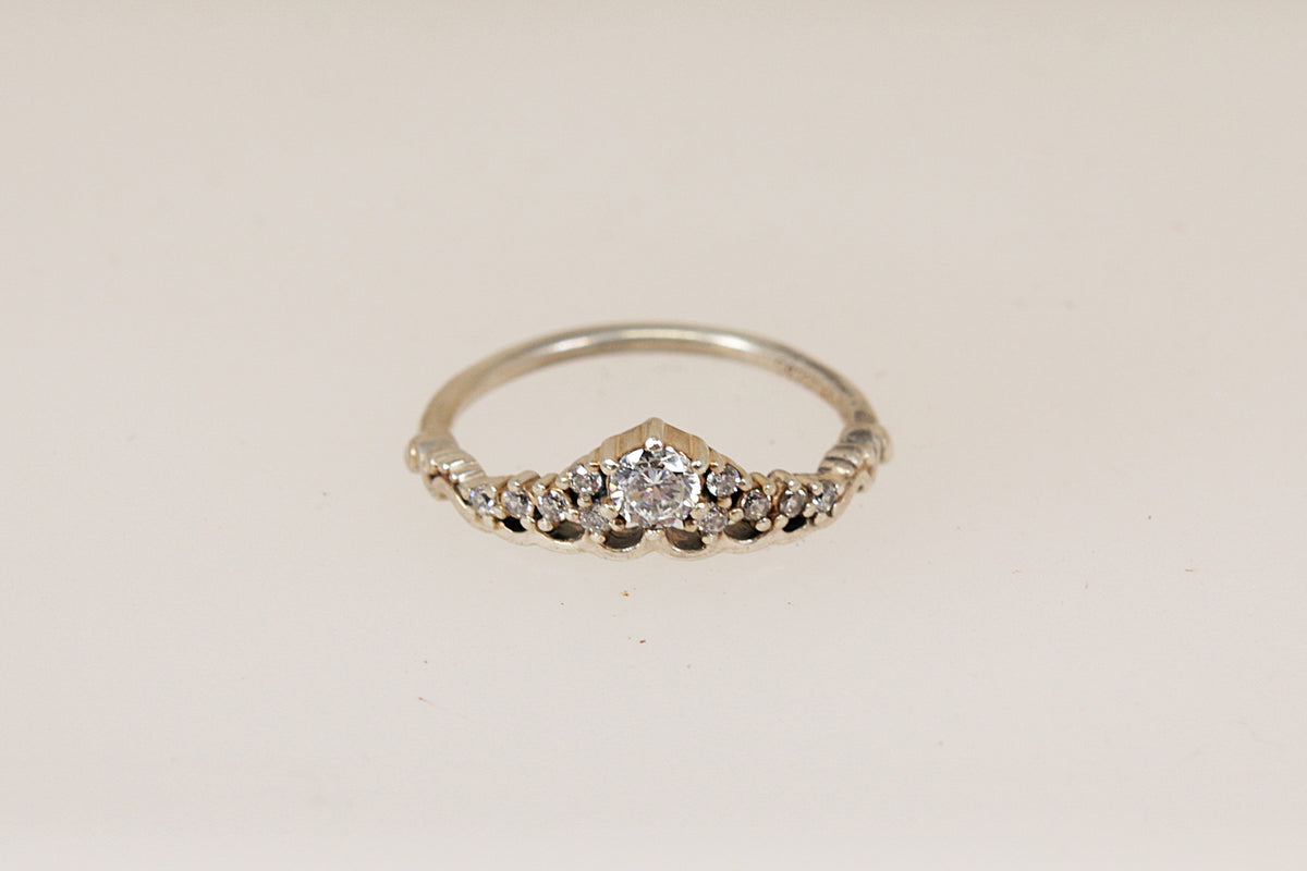 Silver Pandora Crystal Tiara Ring with Original Box