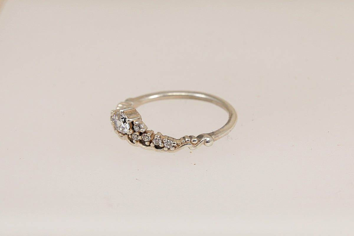 Silver Pandora Crystal Tiara Ring with Original Box