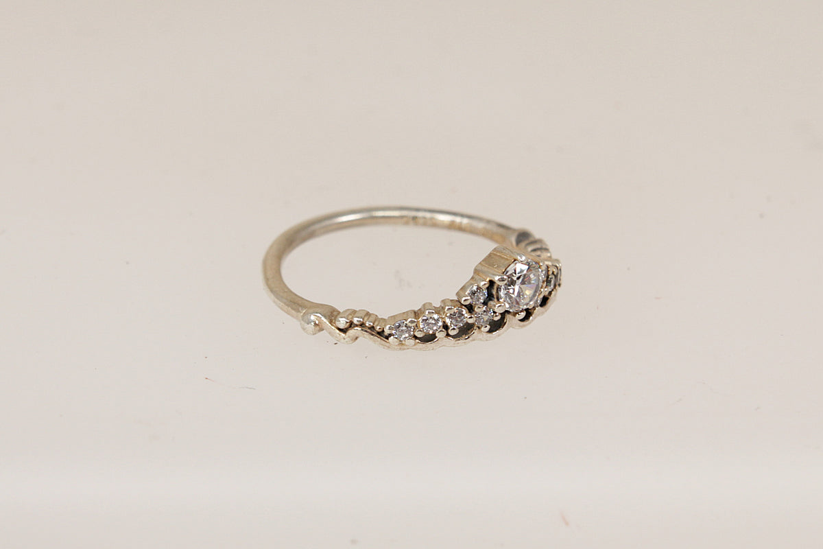 Silver Pandora Crystal Tiara Ring with Original Box
