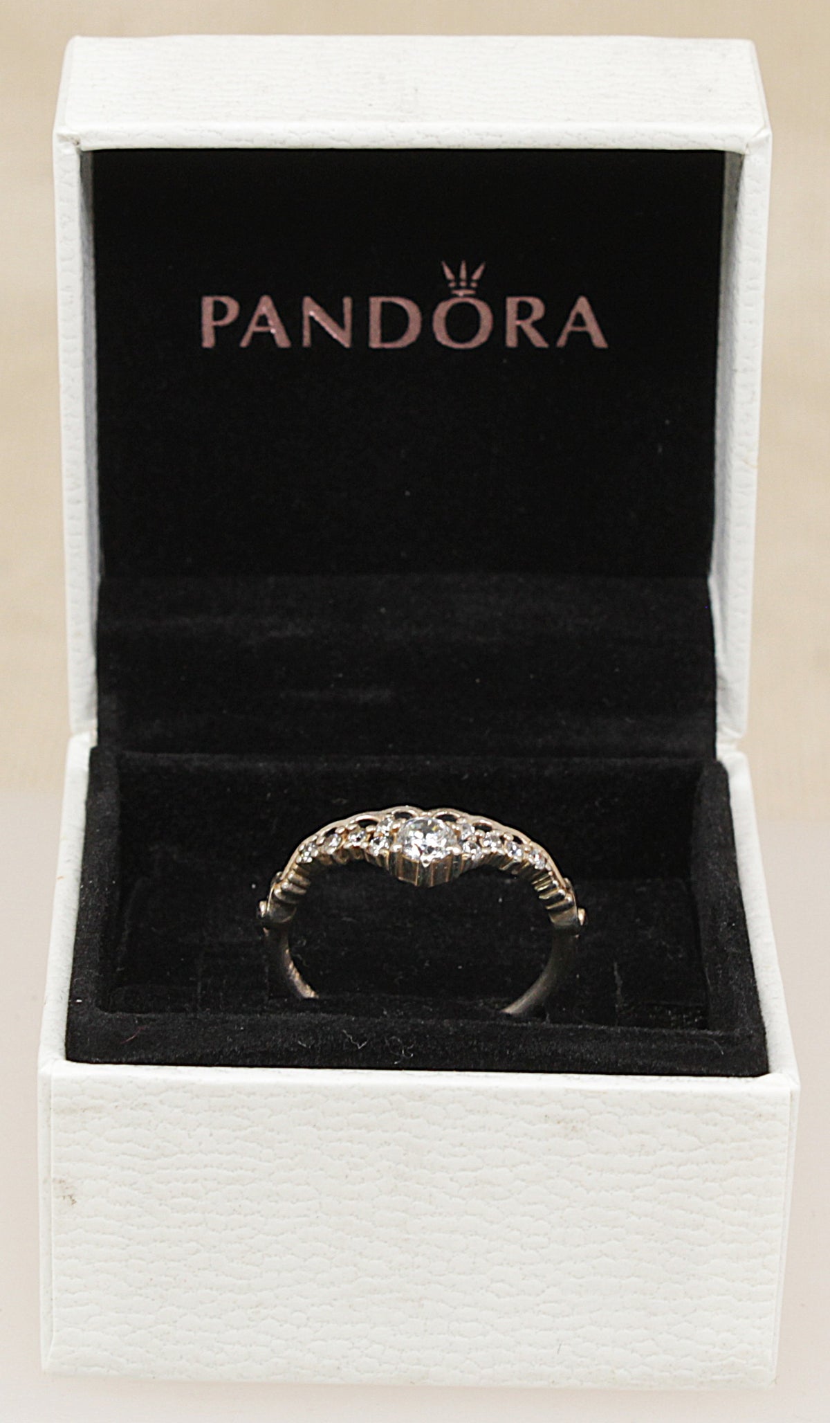 Silver Pandora Crystal Tiara Ring with Original Box