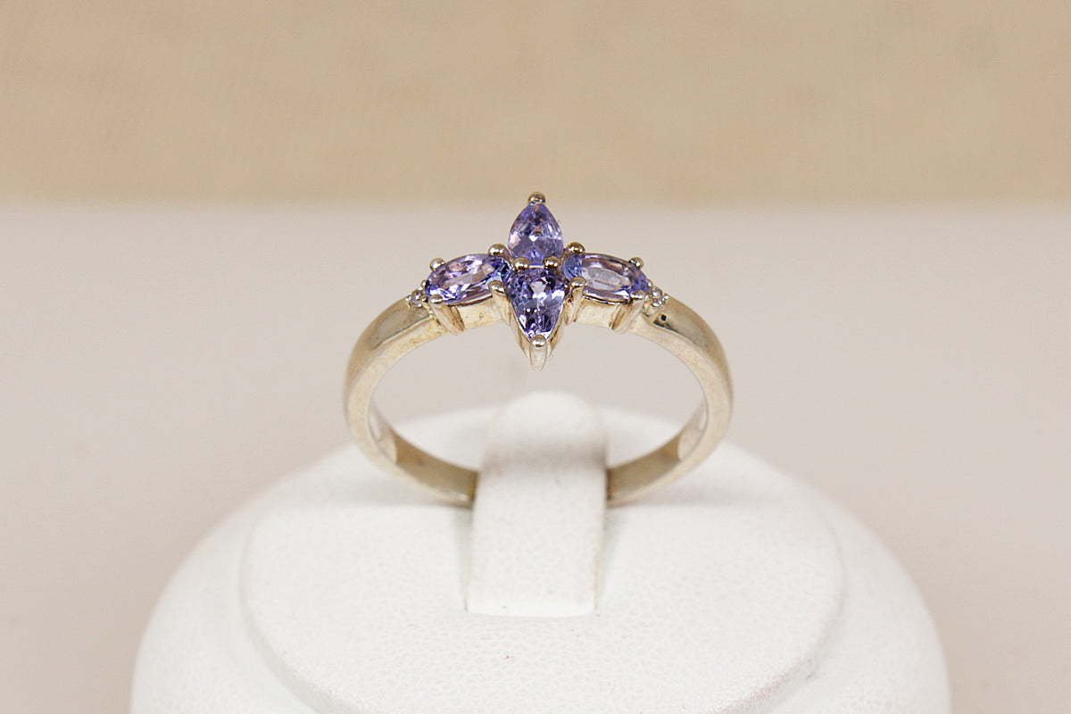 Sterling Silver Blue Iolite Flower Design Ring