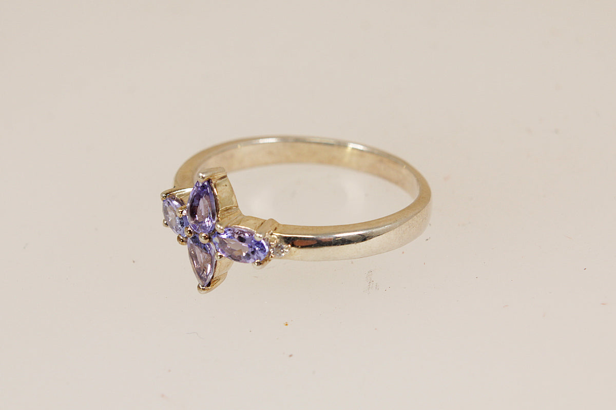 Sterling Silver Blue Iolite Flower Design Ring