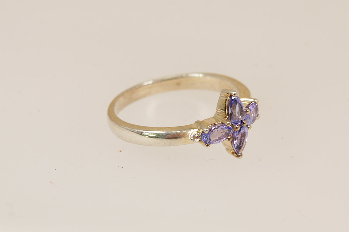 Sterling Silver Blue Iolite Flower Design Ring