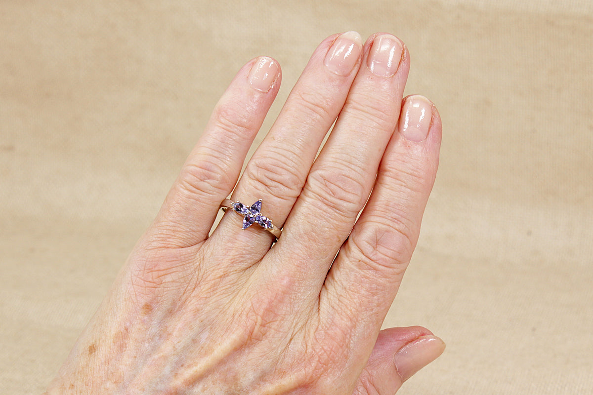 Sterling Silver Blue Iolite Flower Design Ring