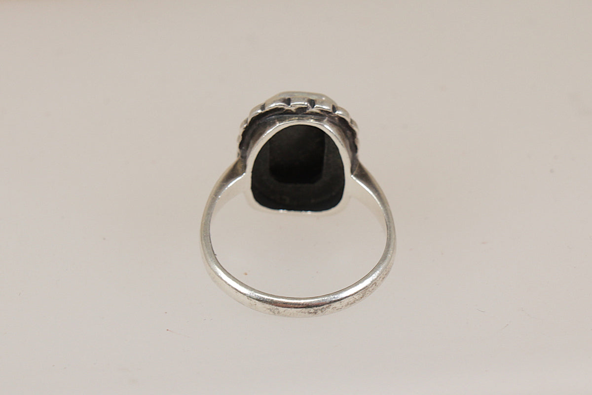 Art Deco Style Sterling Silver, Hematite & Marcasite Ring