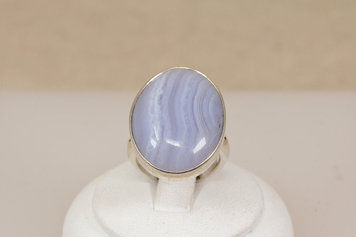 Large Sterling Silver & Blue Lace Agate Statement Ring