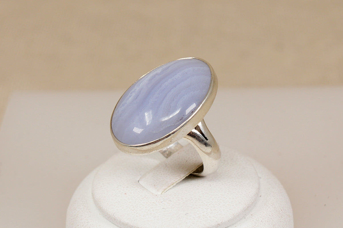 Large Sterling Silver & Blue Lace Agate Statement Ring