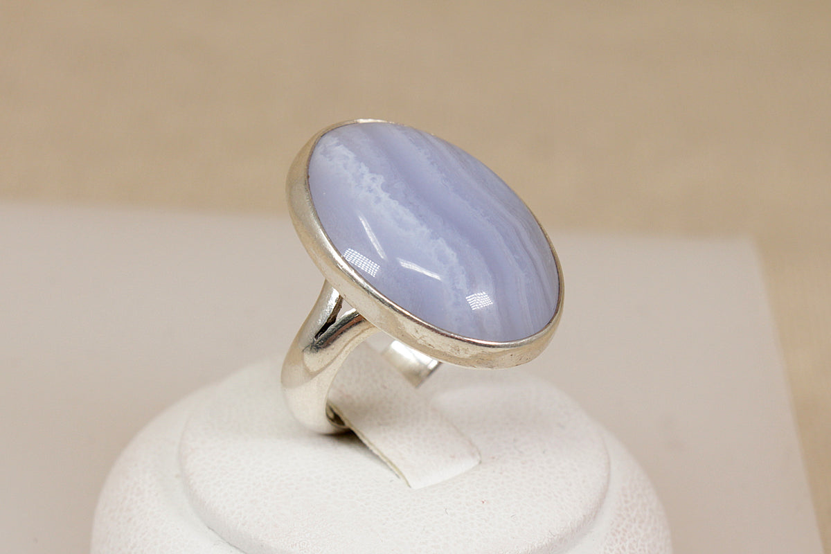 Large Sterling Silver & Blue Lace Agate Statement Ring