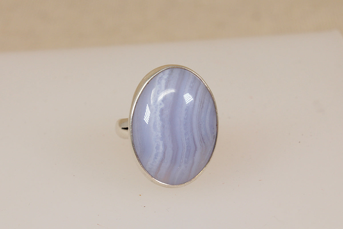 Large Sterling Silver & Blue Lace Agate Statement Ring