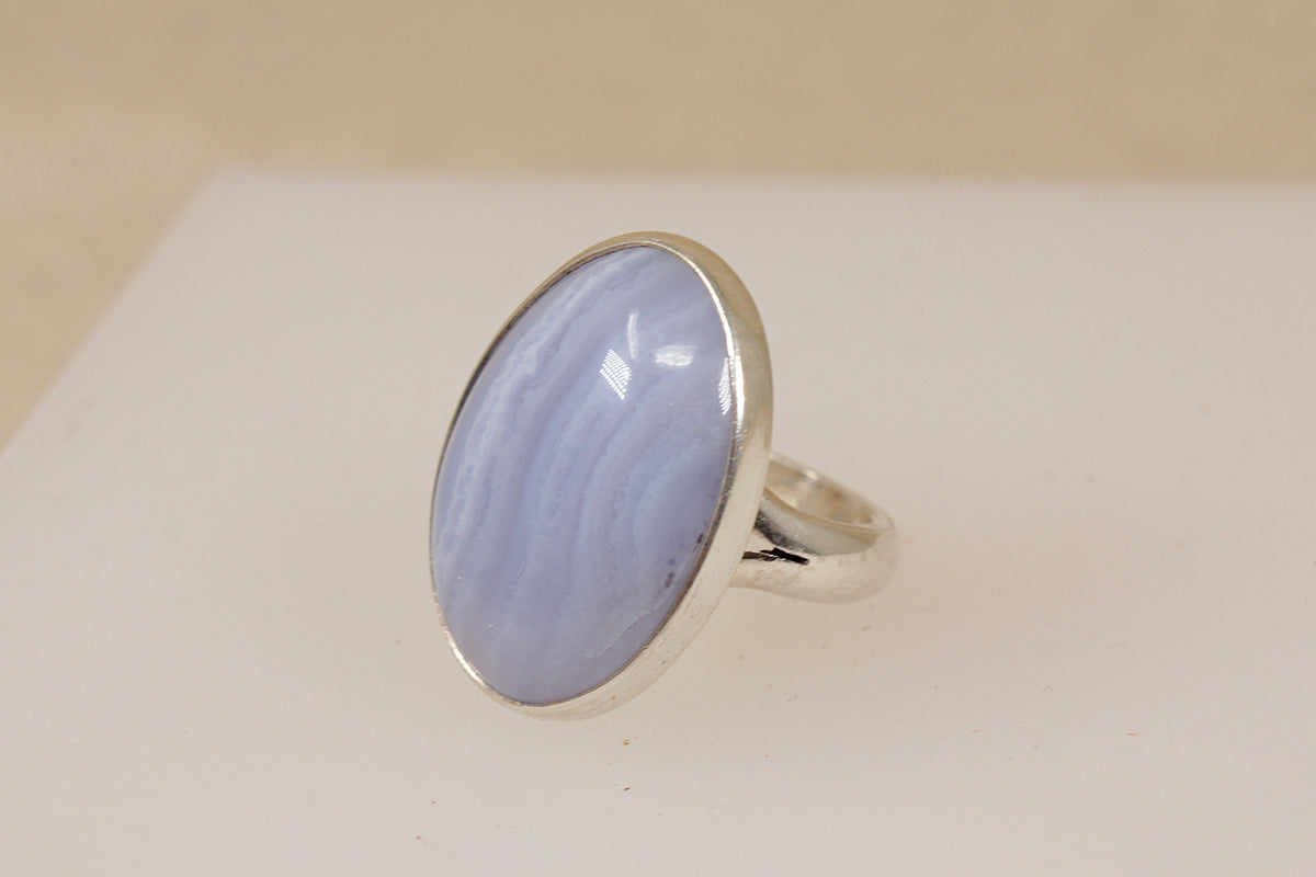 Large Sterling Silver & Blue Lace Agate Statement Ring
