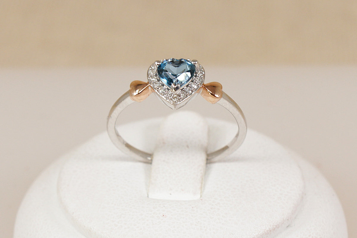 Sterling Silver London Blue Topaz & Diamond Heart Ring