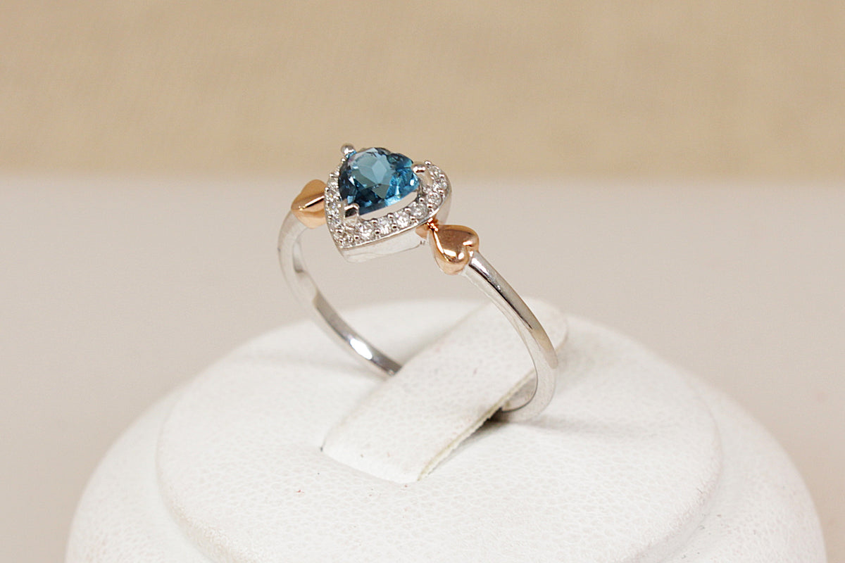 Sterling Silver London Blue Topaz & Diamond Heart Ring