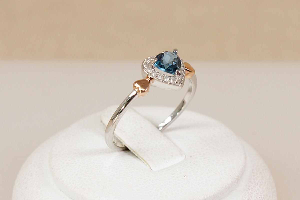 Sterling Silver London Blue Topaz & Diamond Heart Ring