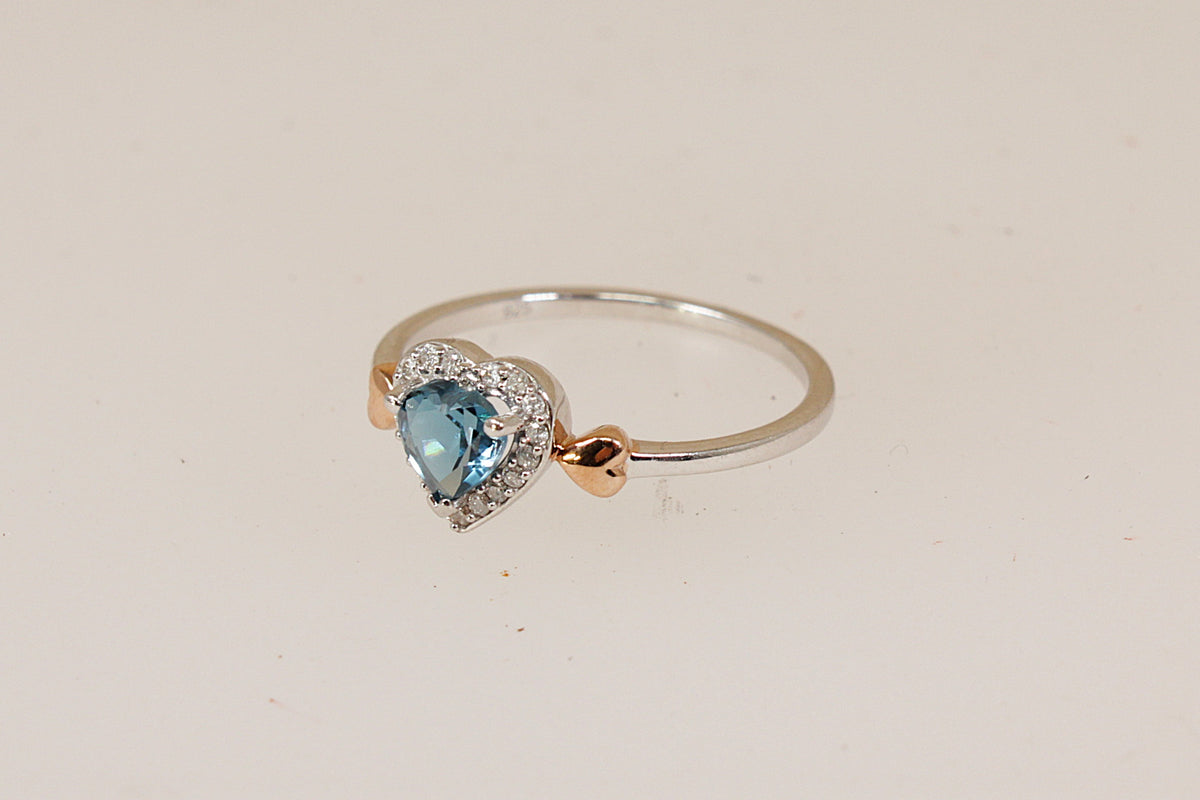 Sterling Silver London Blue Topaz & Diamond Heart Ring