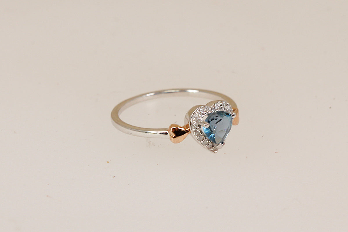 Sterling Silver London Blue Topaz & Diamond Heart Ring