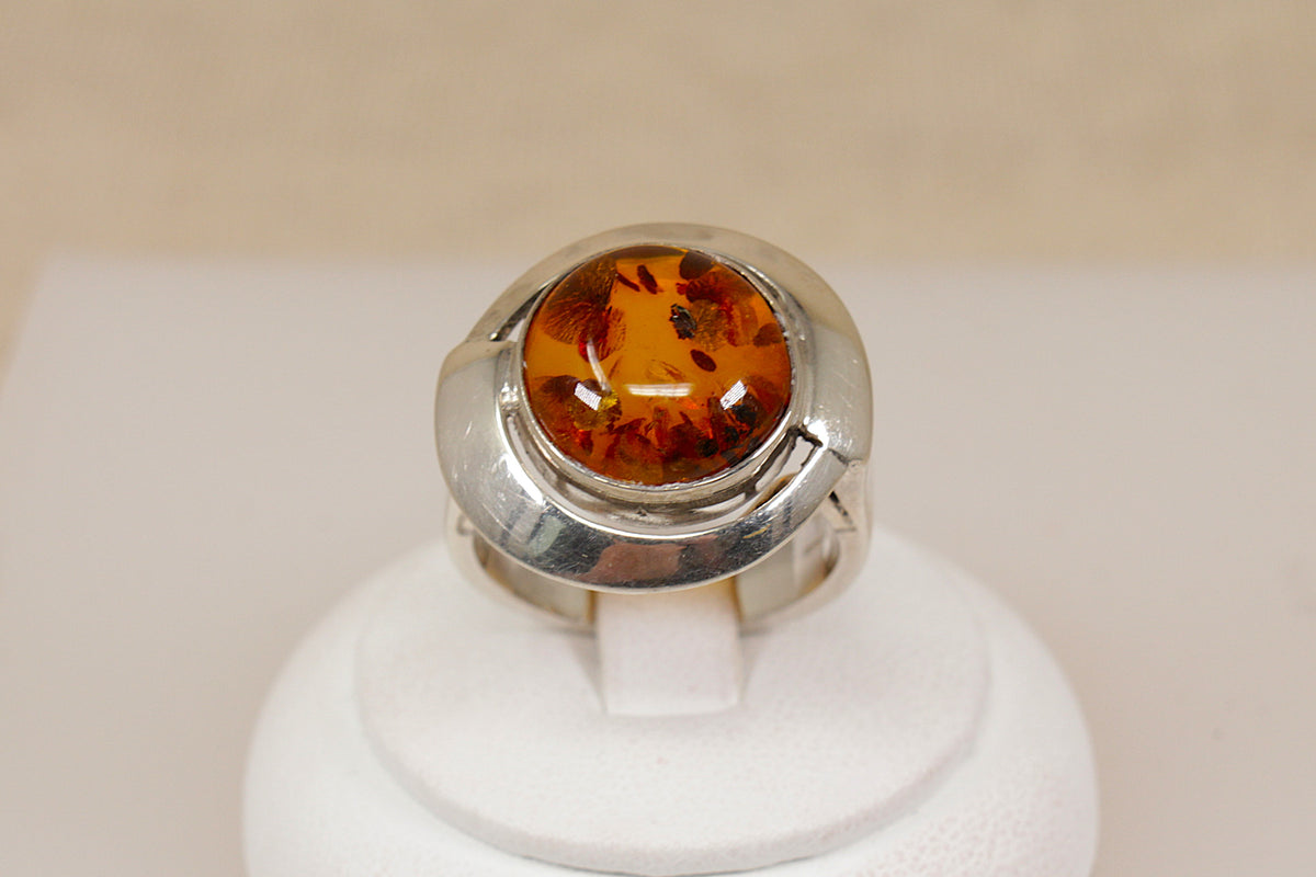 Vintage Large Sterling Silver Baltic Amber Statement Ring