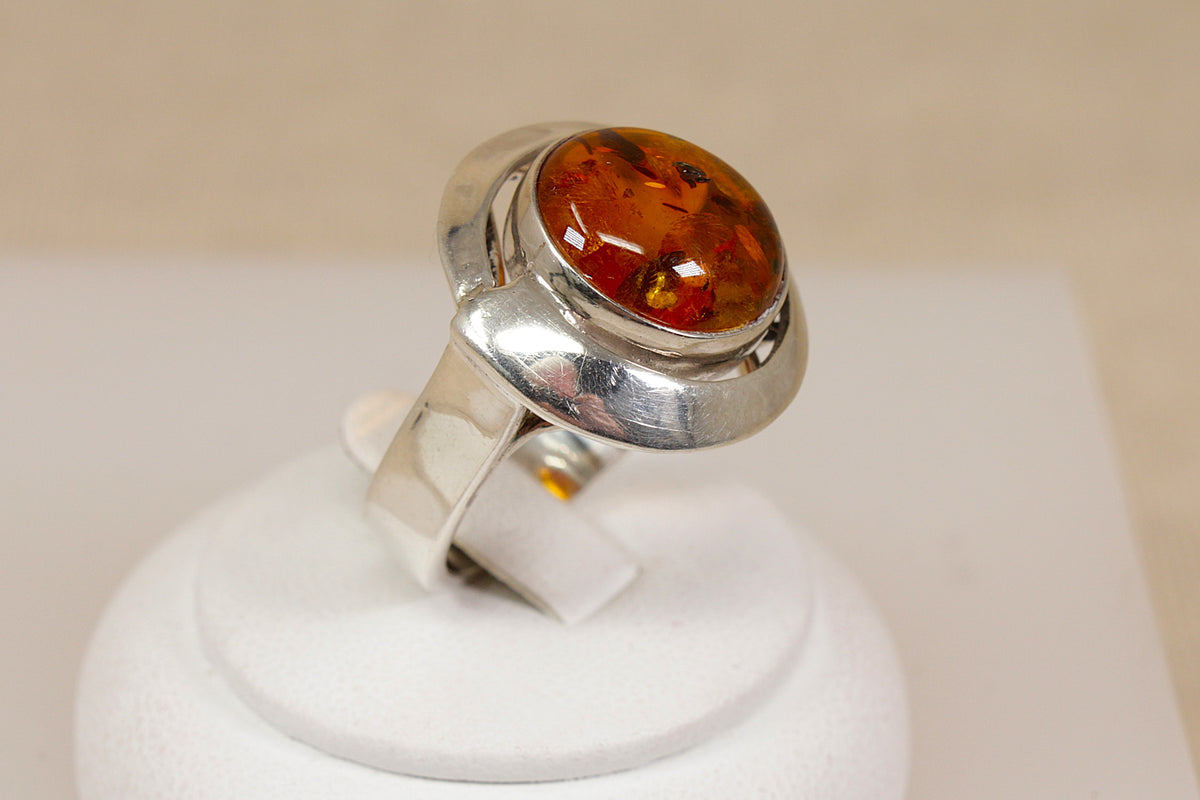 Vintage Large Sterling Silver Baltic Amber Statement Ring