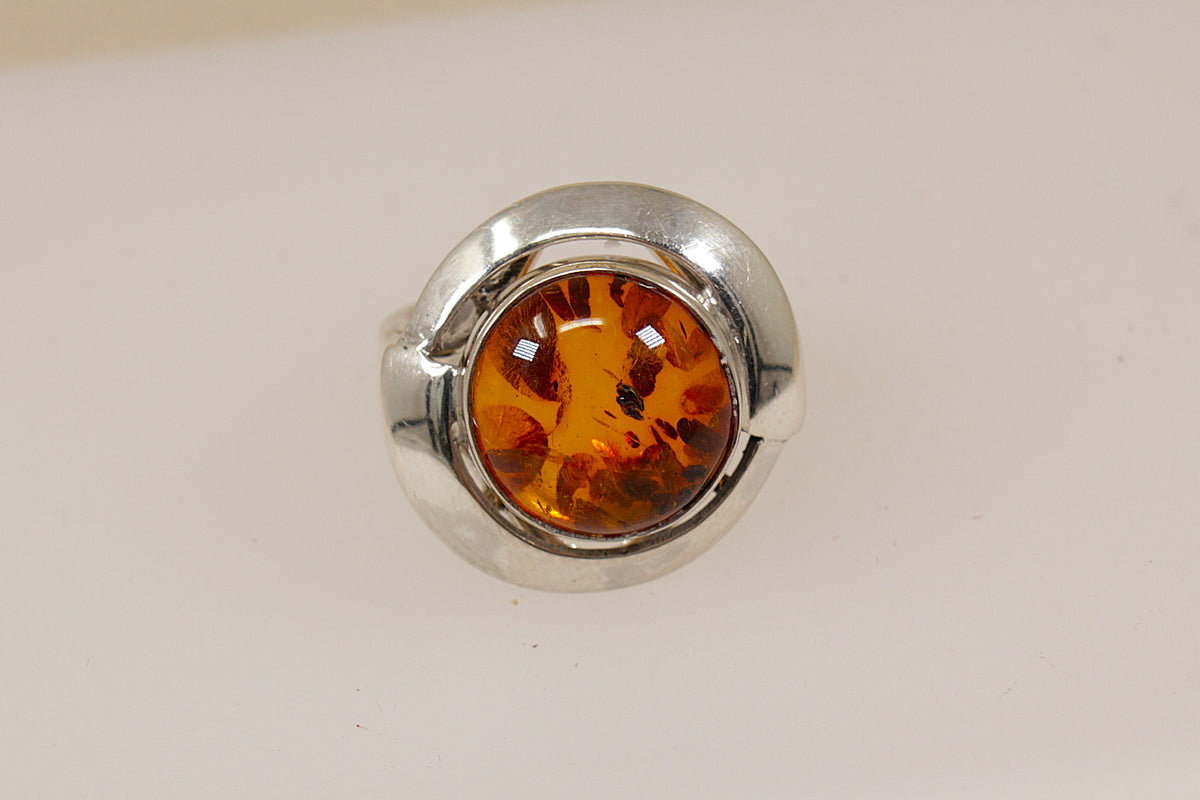 Vintage Large Sterling Silver Baltic Amber Statement Ring