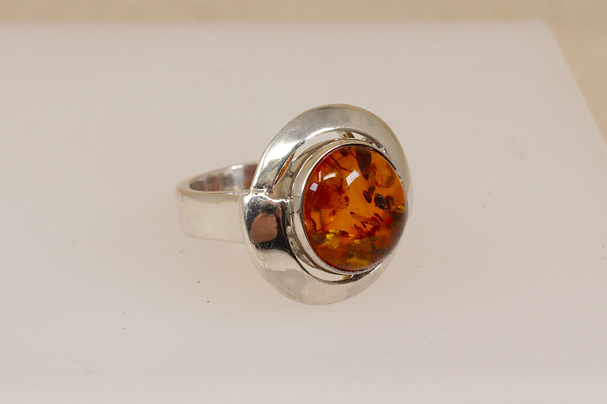 Vintage Large Sterling Silver Baltic Amber Statement Ring