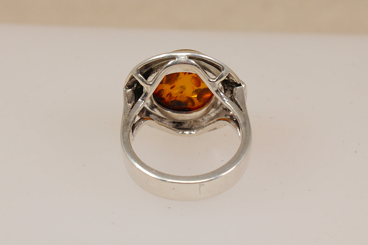 Vintage Large Sterling Silver Baltic Amber Statement Ring
