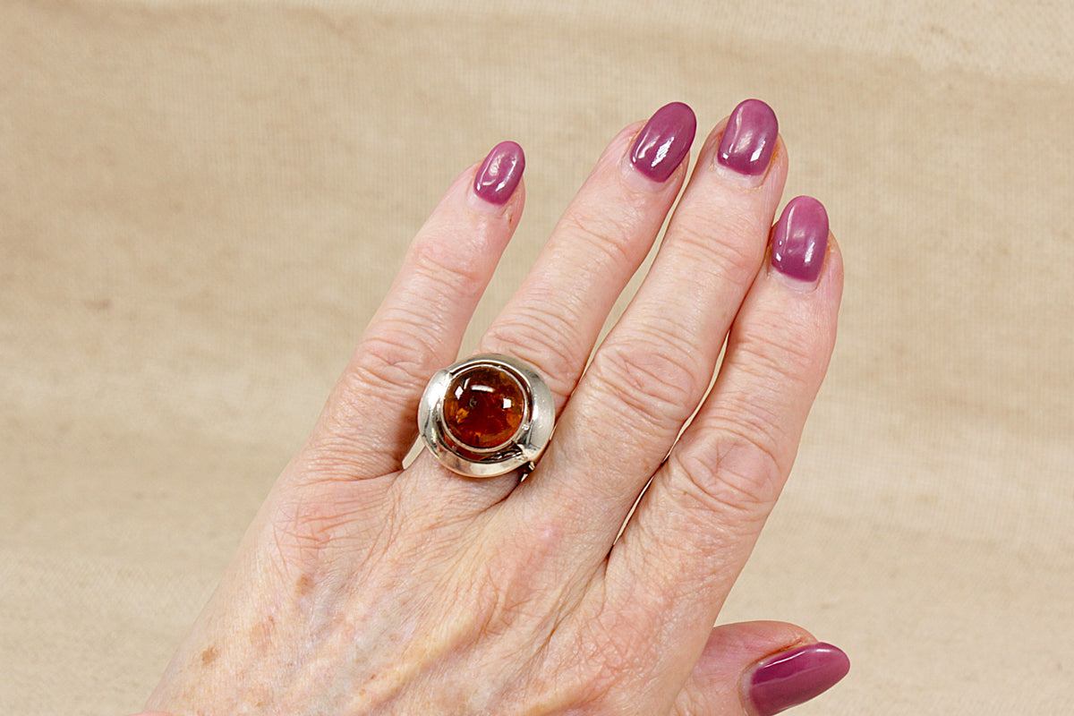 Vintage Large Sterling Silver Baltic Amber Statement Ring