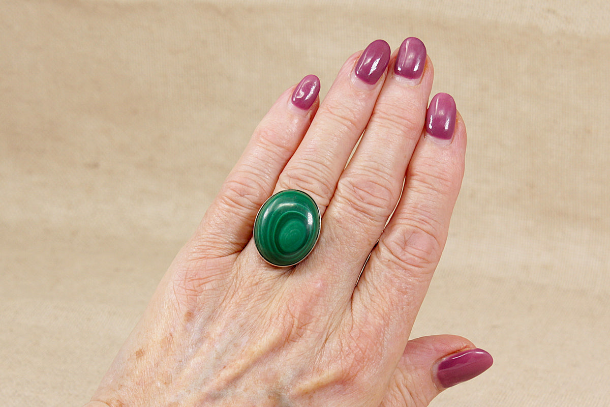 Large Sterling Silver Malachite Statement Ring