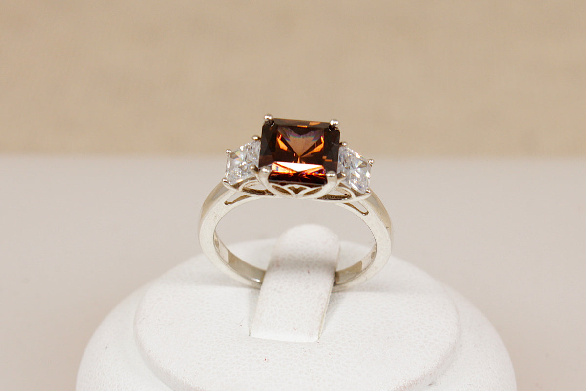 Sterling Silver Smoky & White Crystal Trilogy Ring