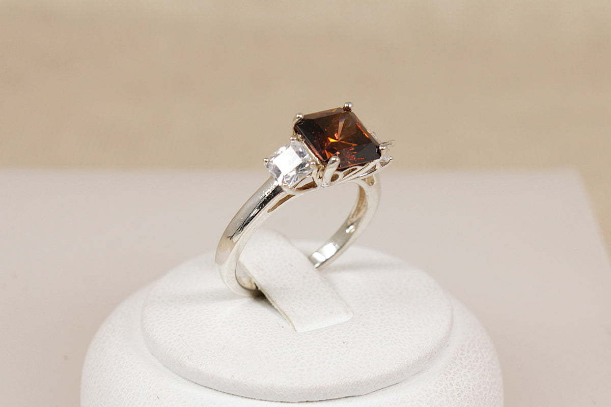 Sterling Silver Smoky & White Crystal Trilogy Ring