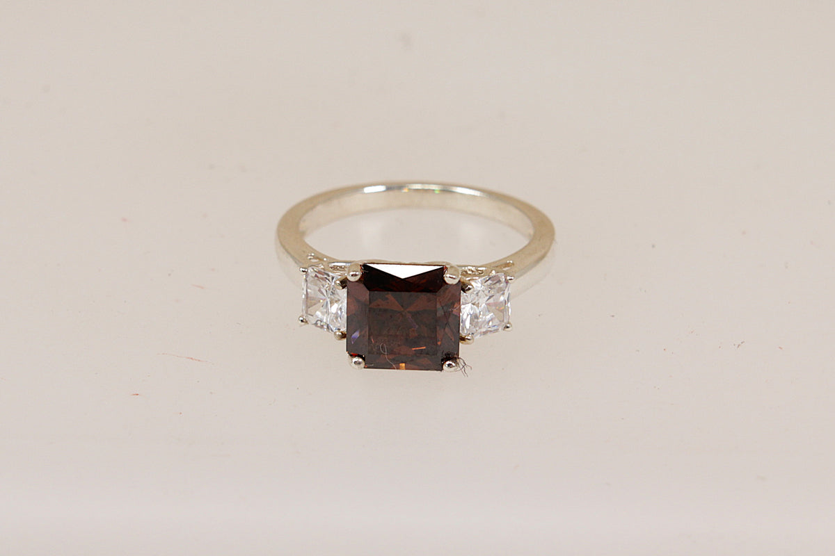 Sterling Silver Smoky & White Crystal Trilogy Ring
