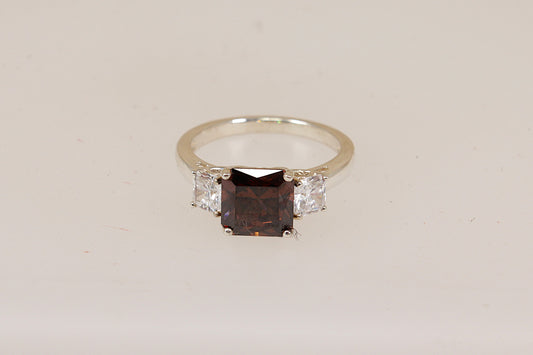 Sterling Silver Smoky & White Crystal Trilogy Ring