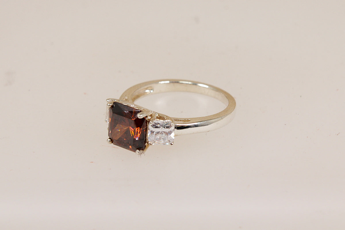 Sterling Silver Smoky & White Crystal Trilogy Ring