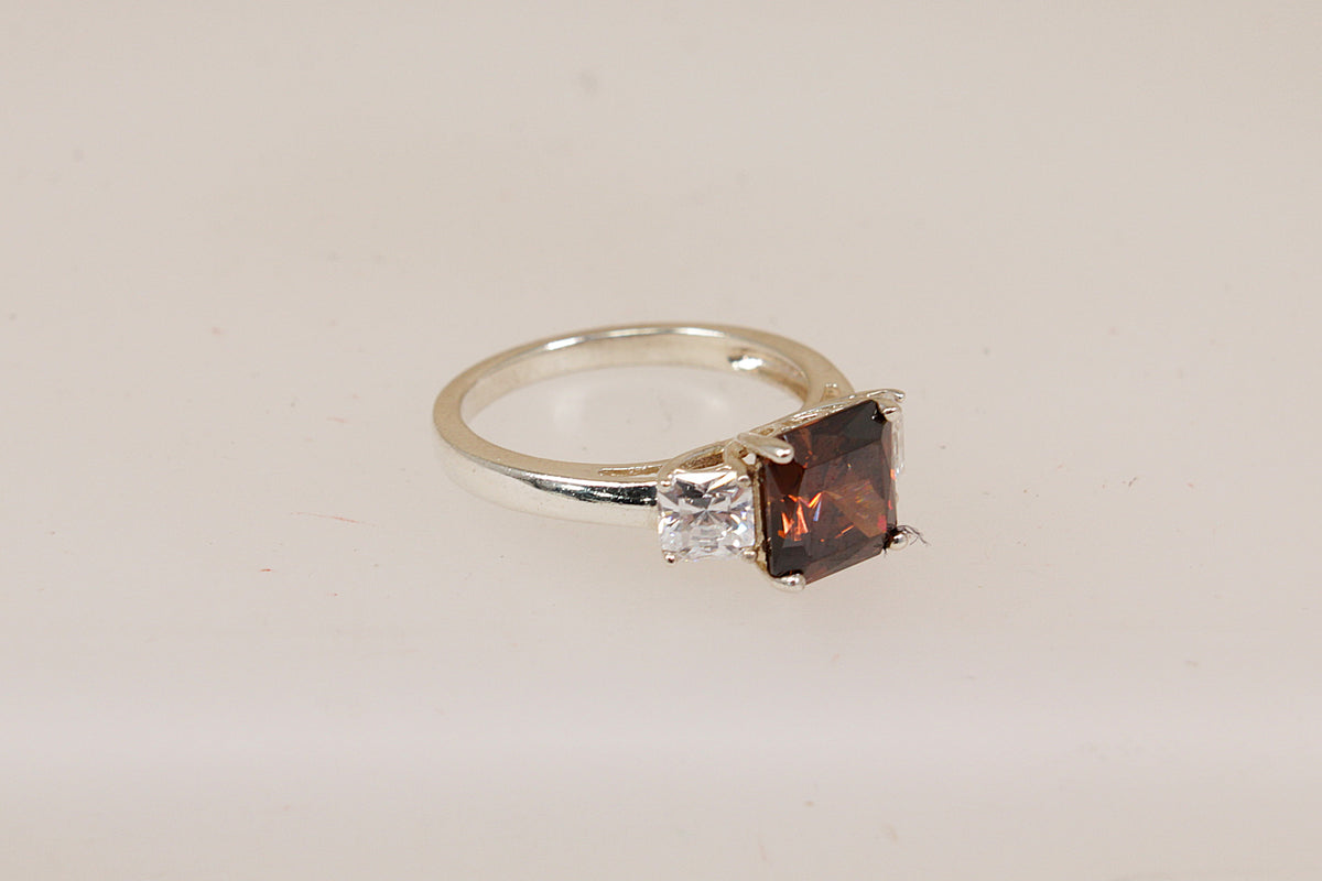 Sterling Silver Smoky & White Crystal Trilogy Ring