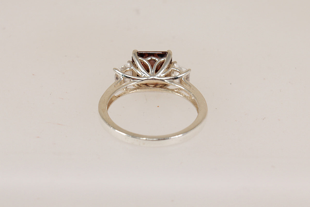 Sterling Silver Smoky & White Crystal Trilogy Ring