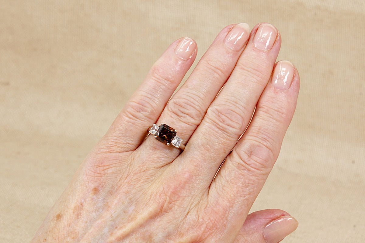 Sterling Silver Smoky & White Crystal Trilogy Ring