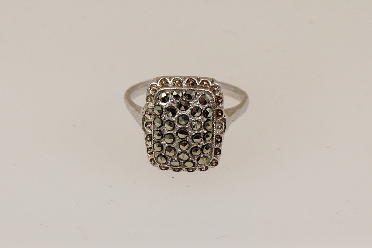 Vintage Art Deco Style Sterling Silver & Marcasite Ring