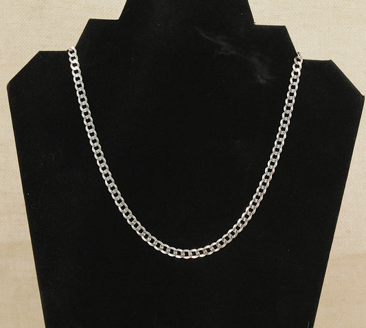 Classic Sterling Silver Flat Curb Link Necklace Chain - 18 Inches