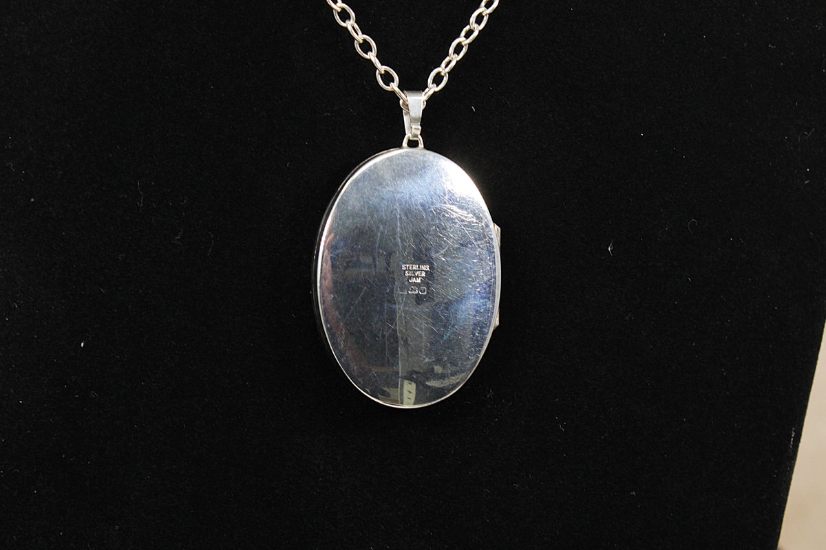 Large Vintage Sterling Silver Locket & Chain