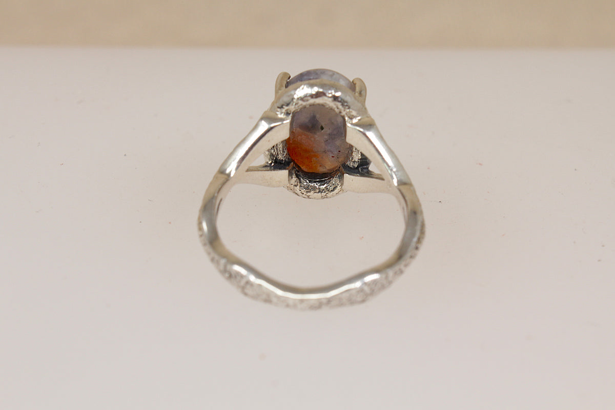 Bold Sterling Silver Orange-Grey Agate Brutalist Style Statement Ring