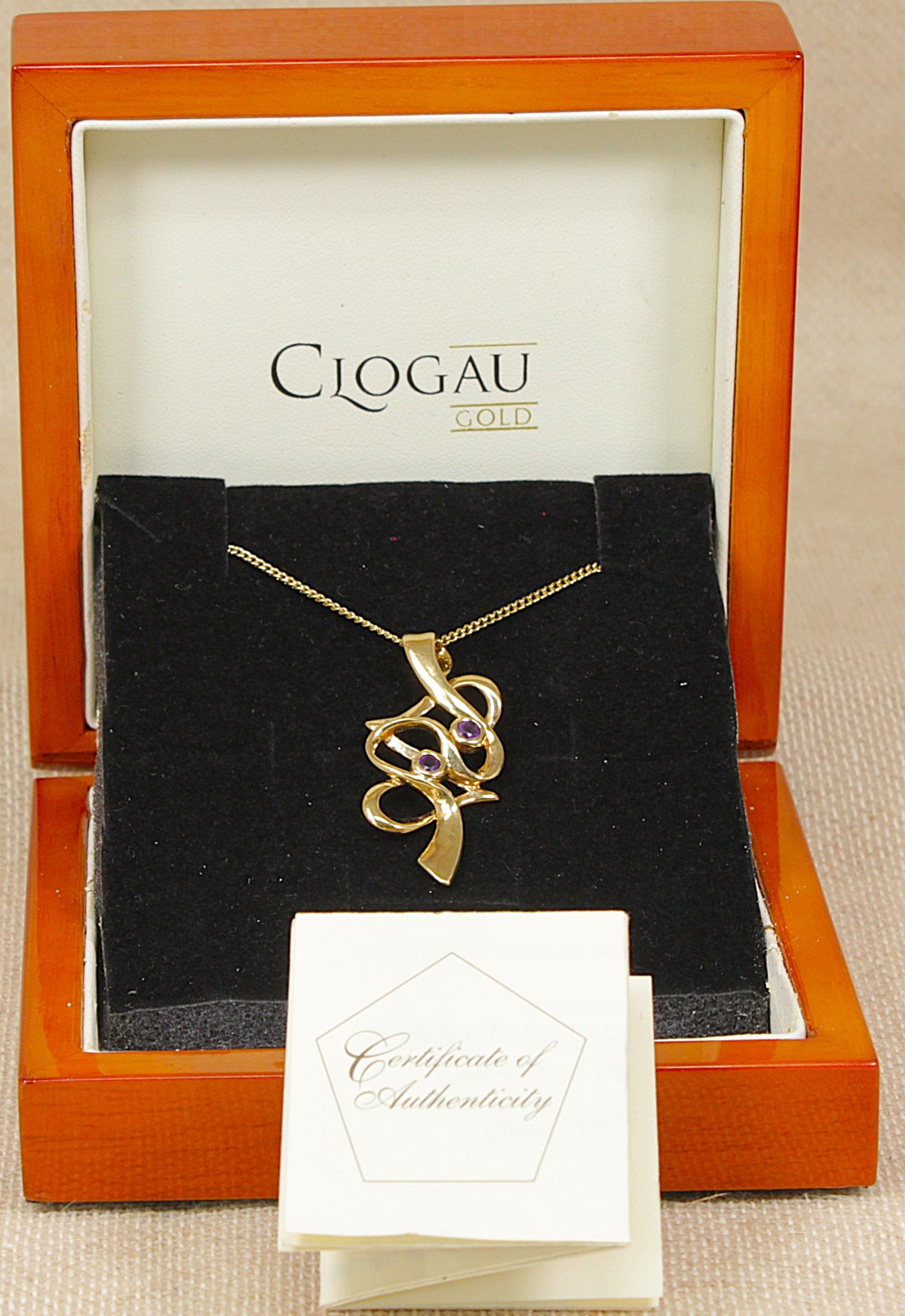 Vintage Clogau 9ct Gold & Amethyst Double Heart Pendant – 1981
