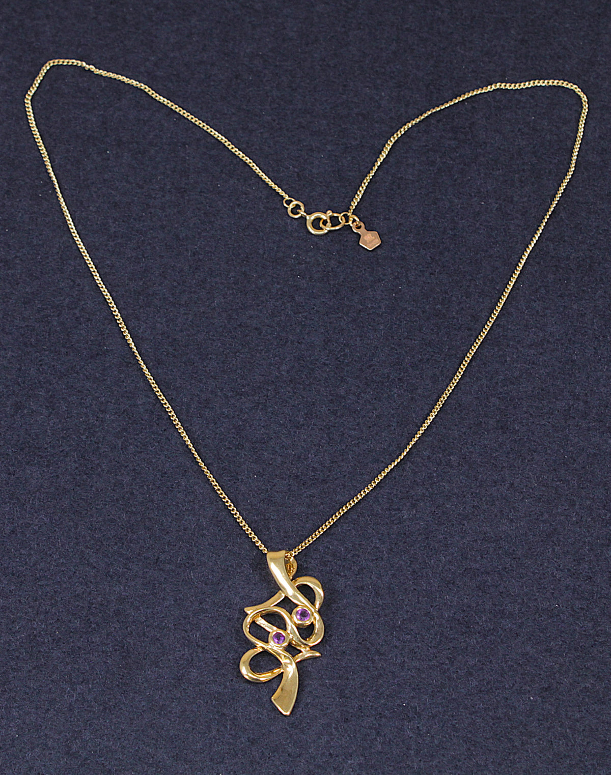 Vintage Clogau 9ct Gold & Amethyst Double Heart Pendant – 1981