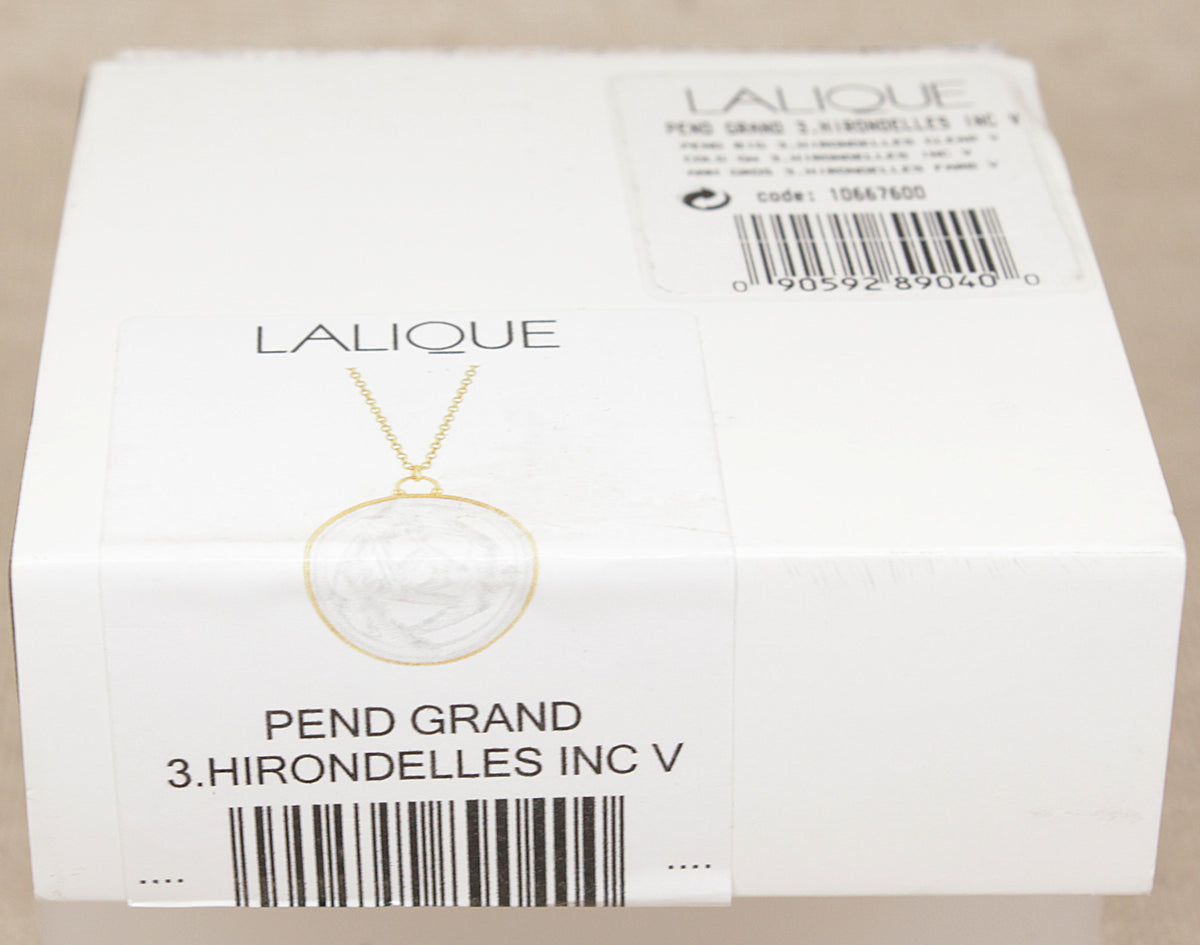 Classic Lalique Hirondelles Three Swallows Crystal Pendant – Vermeil Gold on Silver