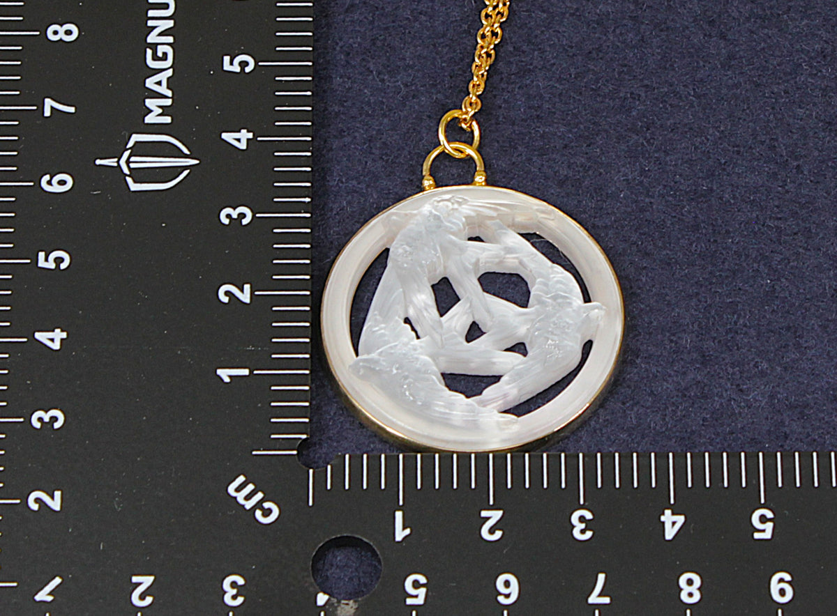 Classic Lalique Hirondelles Three Swallows Crystal Pendant – Vermeil Gold on Silver