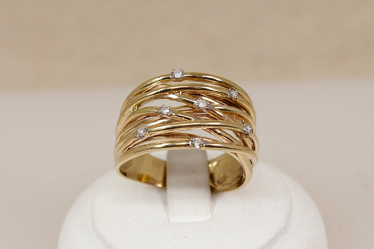 Amazing 9ct Gold & Diamond ‘Brutalist’ Style Statement Ring – Size W